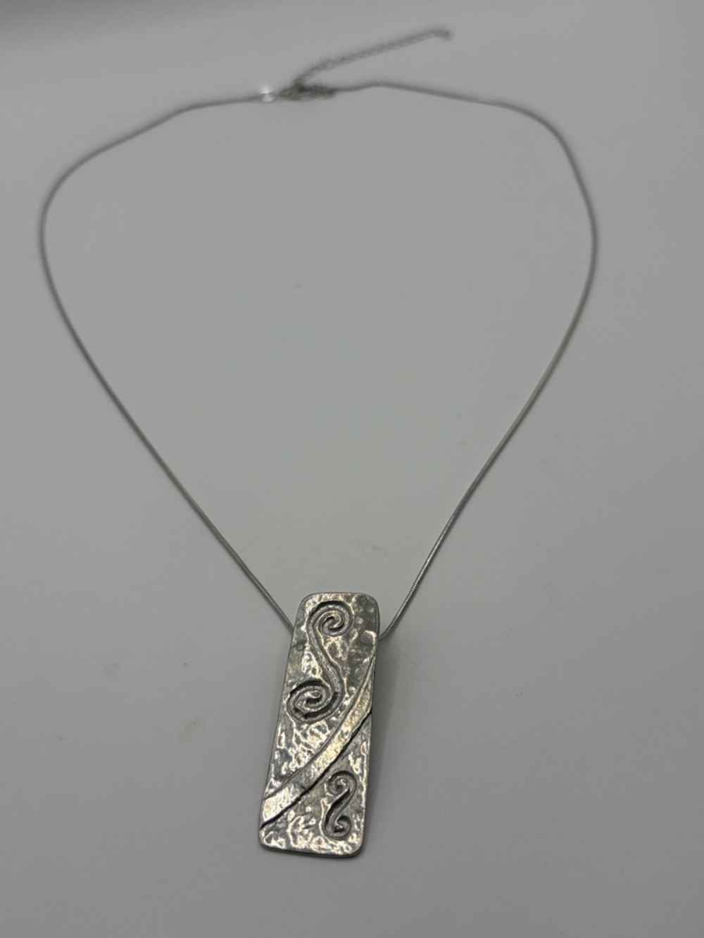 Vintage Silver Viking Celtic Swirl Rectangular Pendant Necklace